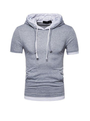 Vincent Solid Color Fake Two-piece Short-sleeved Hooded T-shirt