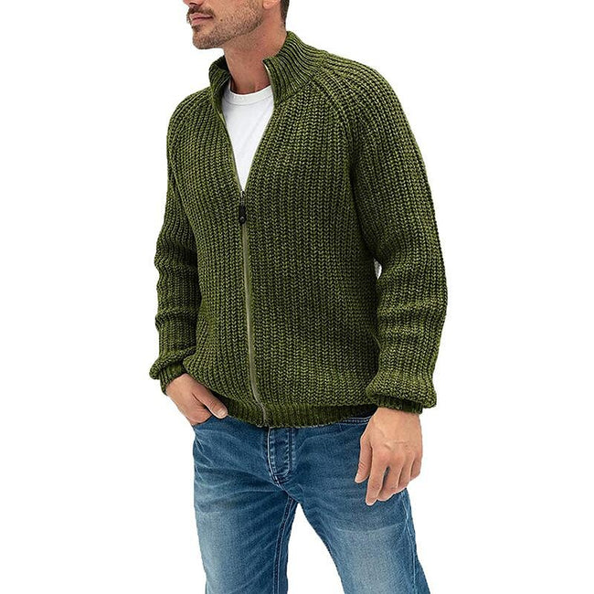 Men's Solid Color Turtleneck Zip Knit Cardigan