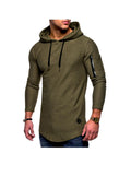 Men's Solid Slub Cotton Hoodie With Decorative Zipper Pocket On Sleeve Arm