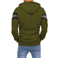Men's Hooded Drawstring Pocket Zip Partial Print Detail Sweatshirt And Two-piece Set