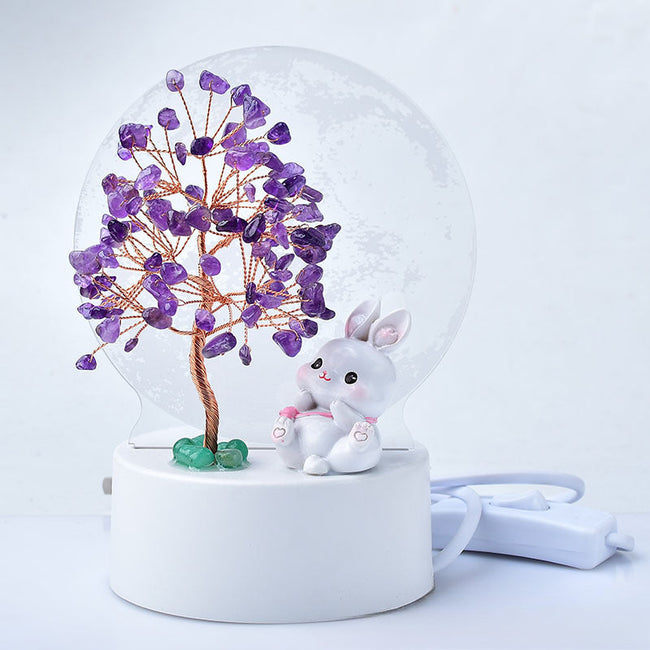 Natural Crystal Small Table Lamp Fortune Tree