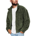 Men's Stand Collar Solid Color Fleece Zip-Up Sweatshirt