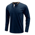Men's Henley Solid Color Patchwork Long Sleeve T-Shirt
