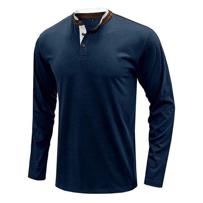 Men's Henley Solid Color Patchwork Long Sleeve T-Shirt