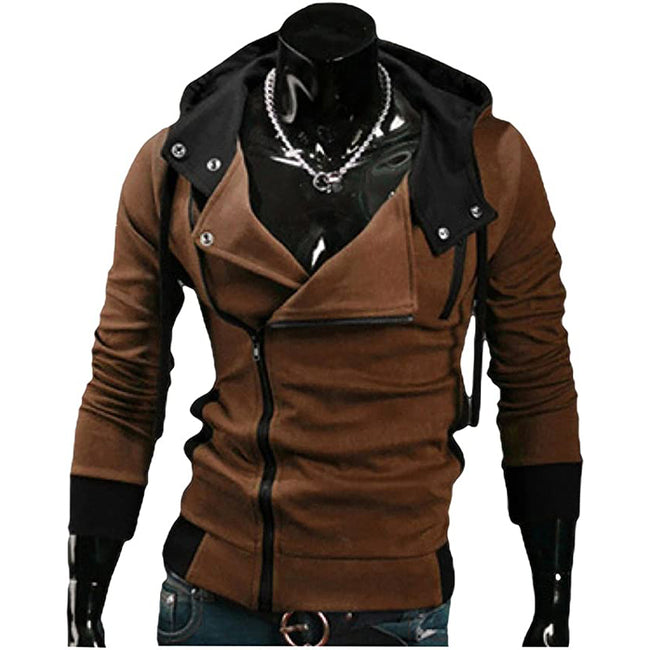 Men's Contrast Solid Color Zipper-up Hooded Jacket Active Hip Hop