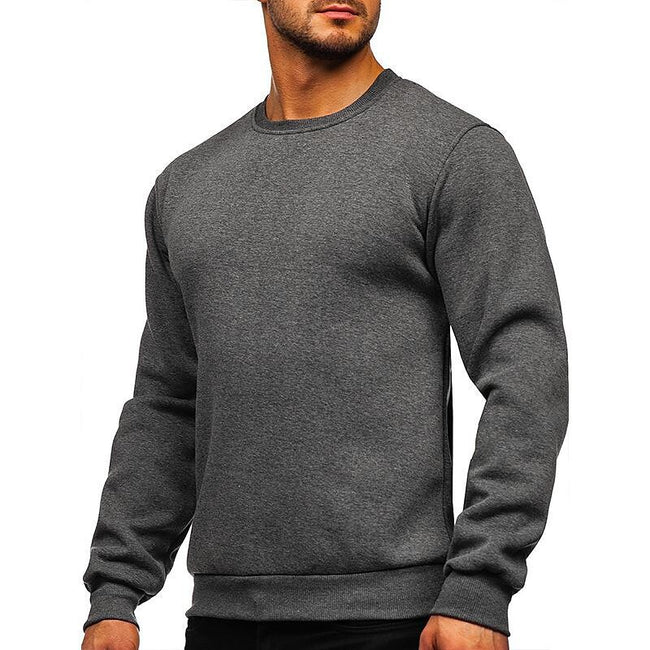 Men's Pullover Solid Color Fleece Crew Neck Sweatshirts
