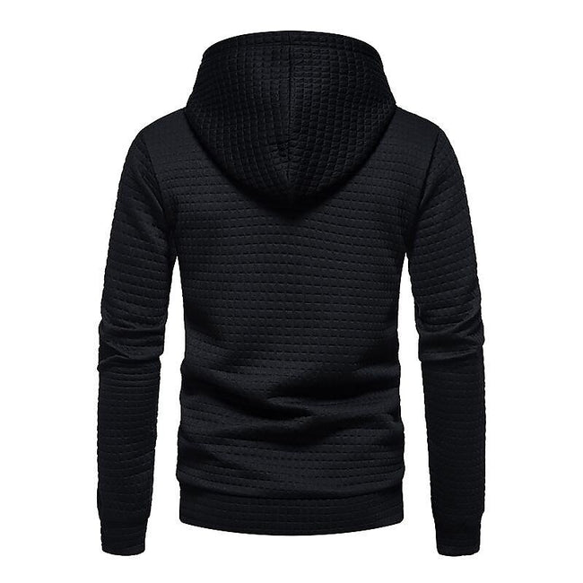 Men's Jacquard Small Check Solid Color Pullover Hoodie Sweatshirts