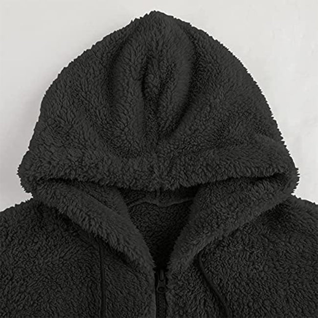 Men's Solid Color Fleece Zip-Up Drawstring Hoodie Sweatshirt
