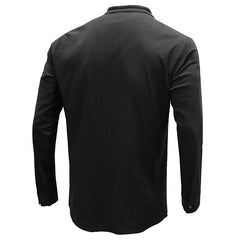 Men's Henley Collar Cotton Linen Long Sleeve Shirt