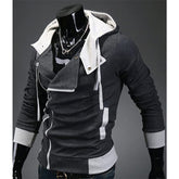 Men's Contrast Solid Color Zipper-up Hooded Jacket Active Hip Hop