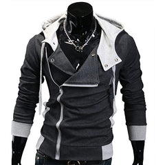 Men's Contrast Solid Color Zipper-up Hooded Jacket Active Hip Hop