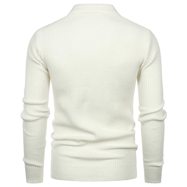 Men's Lapel Pullover Waffle Half Zipper Slim Fit Sweater
