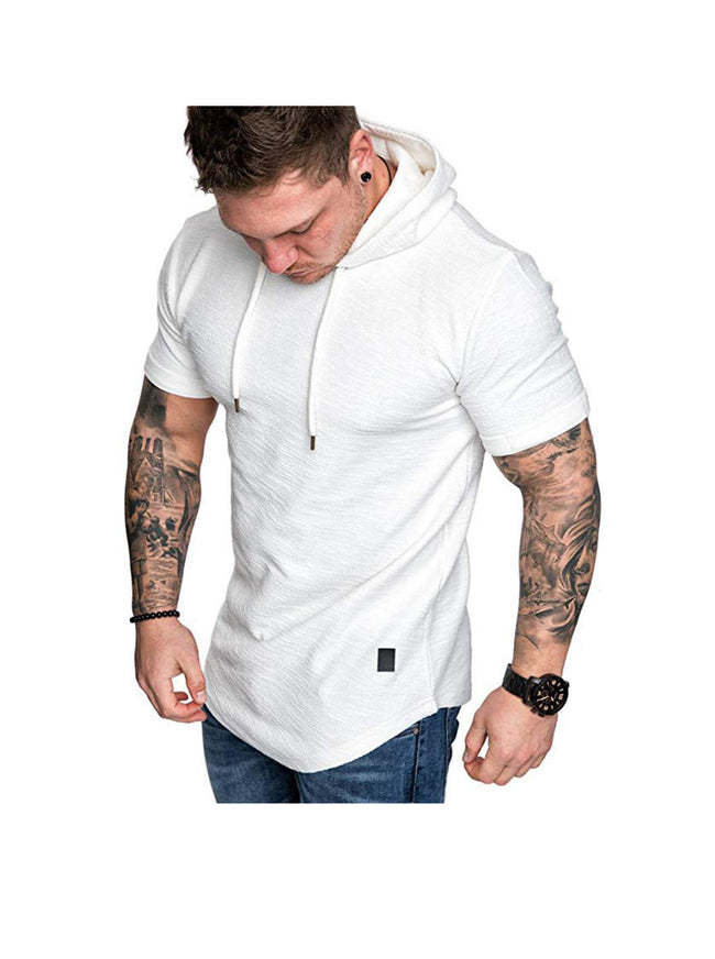 Men's Textured Solid Color High Quality Short Sleeve Pullover Hoodies Soft Breathable