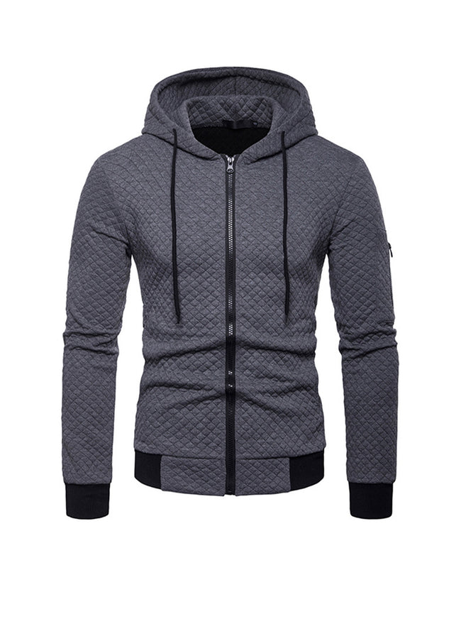 Men's Jacquard Small Check Hoodie Sweatshirt Jacket