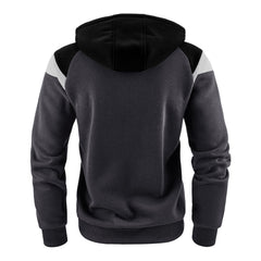 Men's Hooded Patchwork Drawstring Zip Sweatshirt Casual Retro