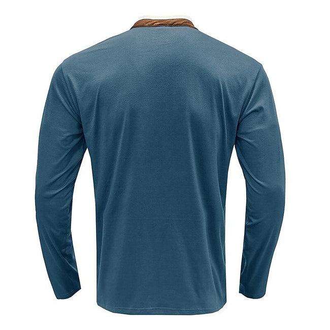 Men's Henley Solid Color Patchwork Long Sleeve T-Shirt