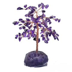 Crystal Fortune Tree with Natural Stone Base and Leaves