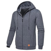 Men's Jacquard Check Solid Color Zip-up Hoodie Sweatshirts