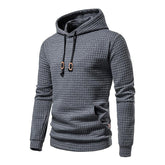 Men's Jacquard Small Check Solid Color Pullover Hoodie Sweatshirts