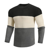 Men's Colorblock Striped Slim Fit Crew Neck Pullover Sweater