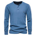 Men's Solid Waffle Raglan Sleeve Henley Collar T-Shirt