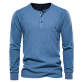 Men's Solid Waffle Raglan Sleeve Henley Collar T-Shirt