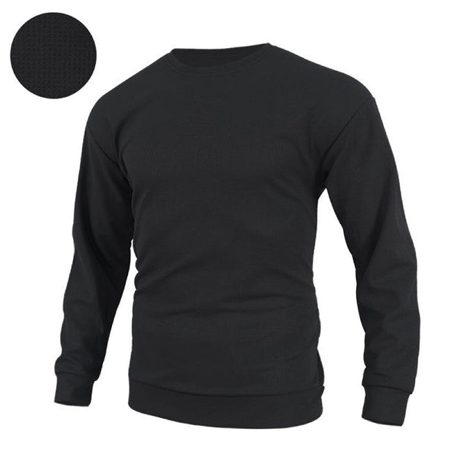 Men's Waffle Solid Color Pullover Long Sleeve Sweatshirt