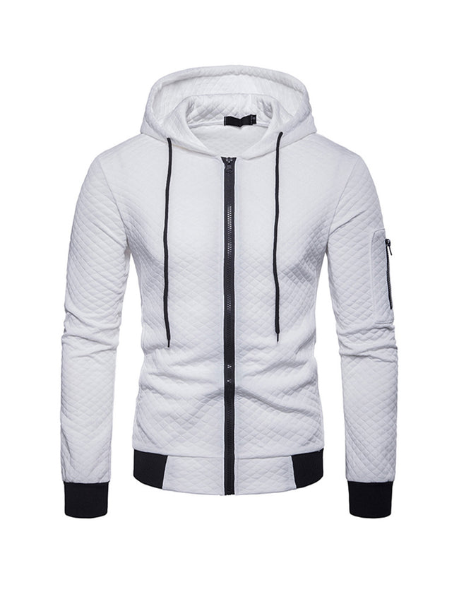 Men's Jacquard Small Check Hoodie Sweatshirt Jacket
