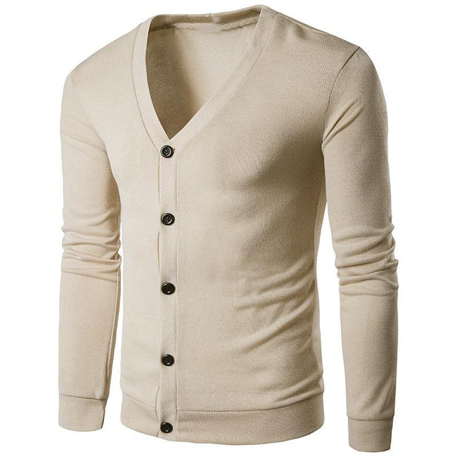 Men's Solid Color V-neck Knitted Cardigan