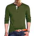 Men's Henley Solid Color Patchwork Long Sleeve T-Shirt