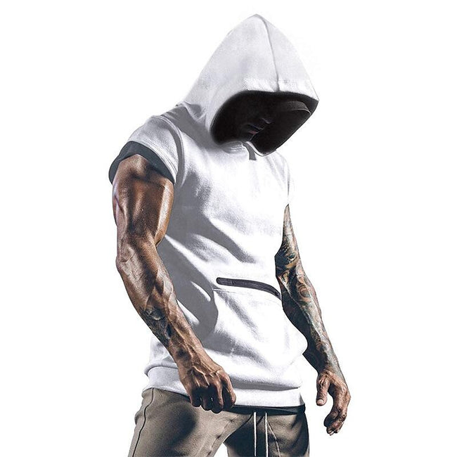 Men's Solid Color Casual Zipper Sports  Hoodie Tank Top