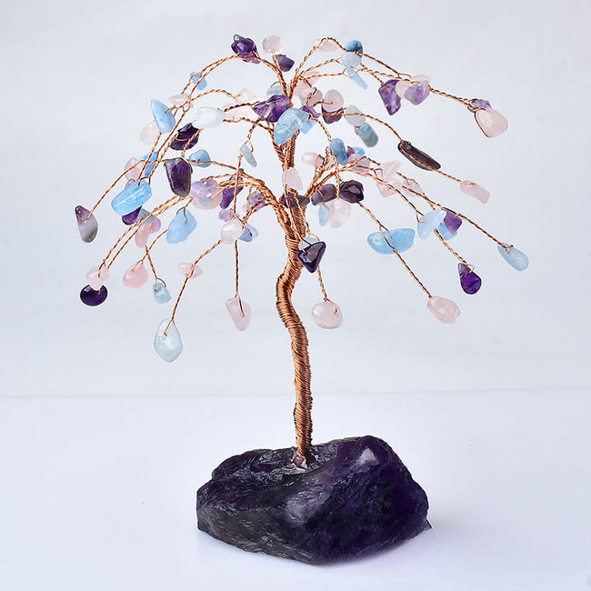 Natural Crystal Stone Base Three-color Fortune Tree