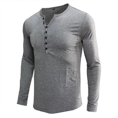 Men's Solid Color Henley Collar Long Sleeve T-Shirt