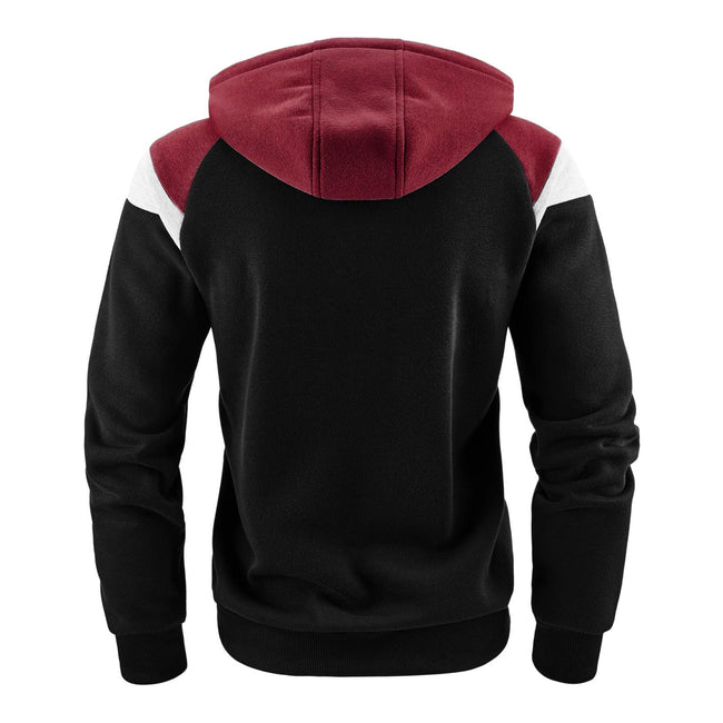 Men's Hooded Patchwork Drawstring Zip Sweatshirt Casual Retro