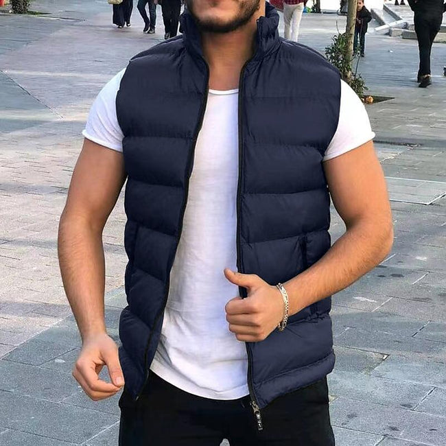 Men's Stand Collar Lightweight Zip-up Puffer Gilet