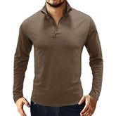 Men's Stand Collar Zip Solid Color Long Sleeve T-Shirt