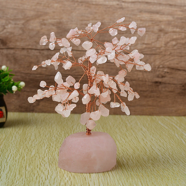 Crystal Fortune Tree with Natural Stone Base and Leaves