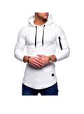 Men's Solid Slub Cotton Hoodie With Decorative Zipper Pocket On Sleeve Arm