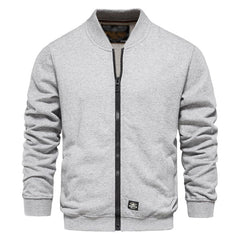 Men's Baseball Collar Solid French Terry Zip Sweater Jacket
