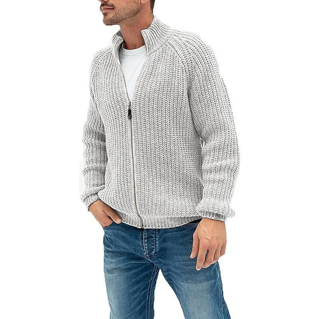 Men's Solid Color Turtleneck Zip Knit Cardigan