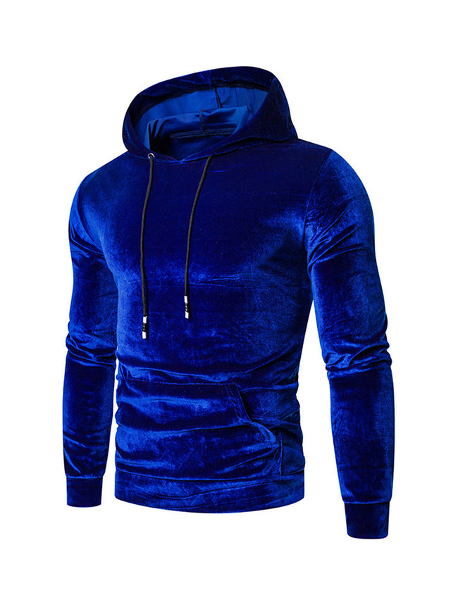 Men's Velvet Solid Color Pullover Hoodie Sweatshirts