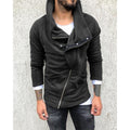 Men's Solid Color Hooded Slim Fit Fleece Diagonal Placket Sweatshirt