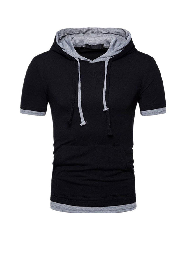 Vincent Solid Color Fake Two-piece Short-sleeved Hooded T-shirt