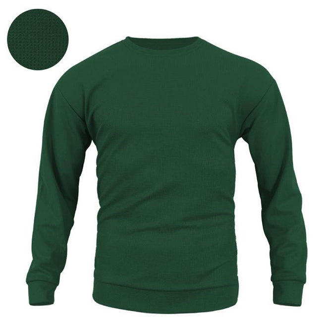 Men's Waffle Solid Color Pullover Long Sleeve Sweatshirt