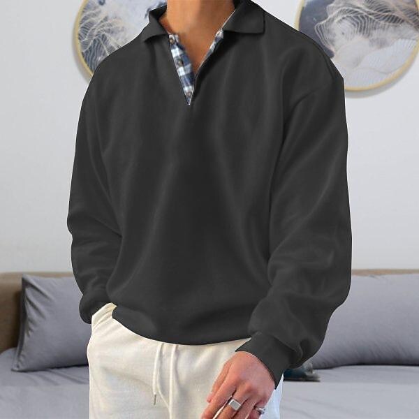 Men's Solid Color Patchwork Sweatshirts Long Sleeve With Button Down