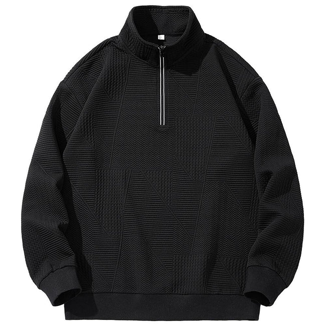 Men's Jacquard Drop Shoulder Half-zip Long Sleeve Sweatshirt