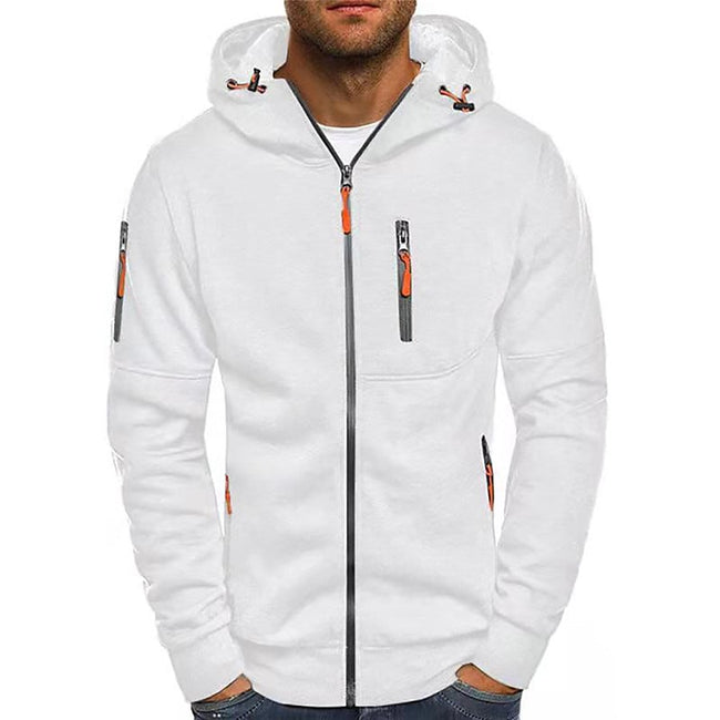 Men's Fleece Solid Color Hoodie Zip Front Hooded Sweatshirt