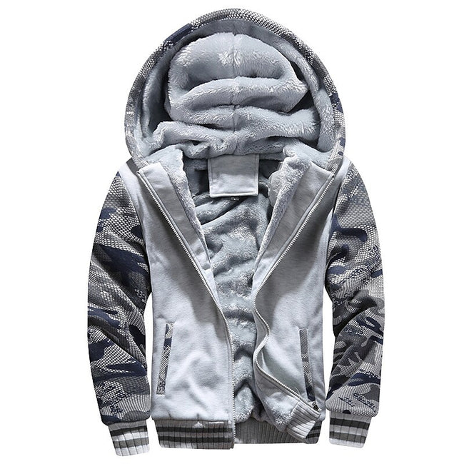 Men's Fleece Solid Color Hoodie Zip Front Hooded Sweatshirt