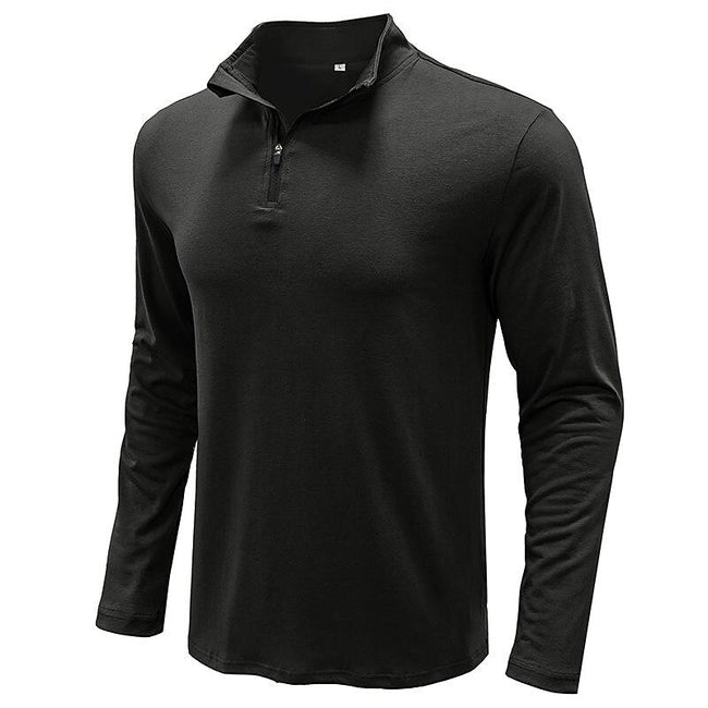 Men's Stand Collar Zip Solid Color Long Sleeve T-Shirt
