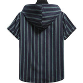 Men's Casual Hooded Striped Print Short-sleeved Shirt